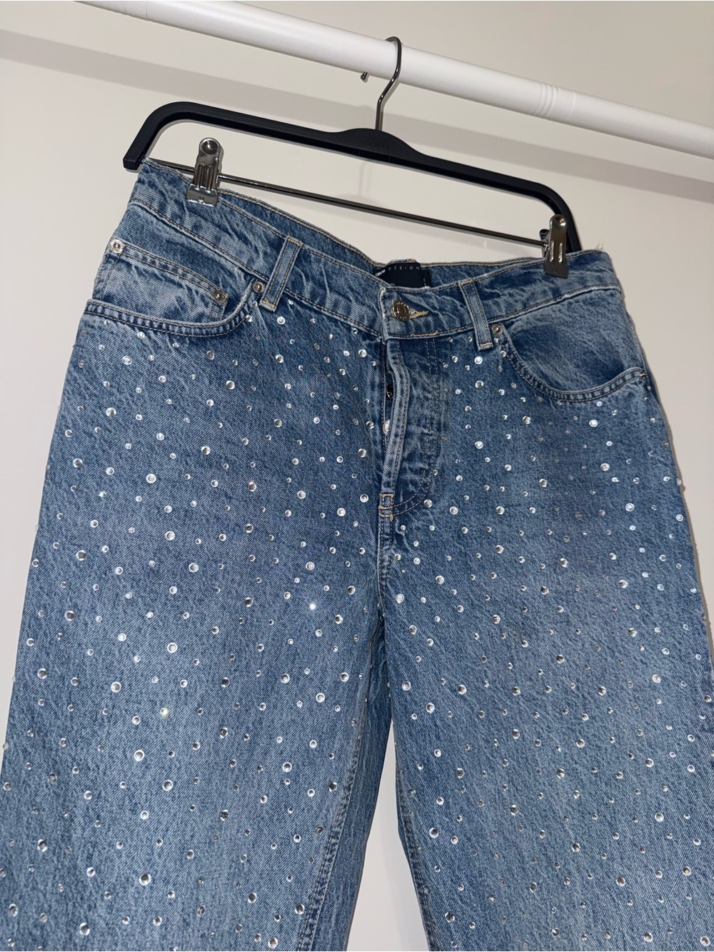 ASOS Blue Rhinestone-Studded Straight Leg Jeans - Picture 5 of 8
